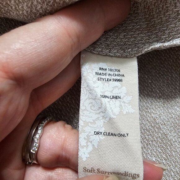 Soft Surroundings Textured Linen Button Up Tunic 1X Khaki Minimalist Lagenlook - Picture 5 of 11